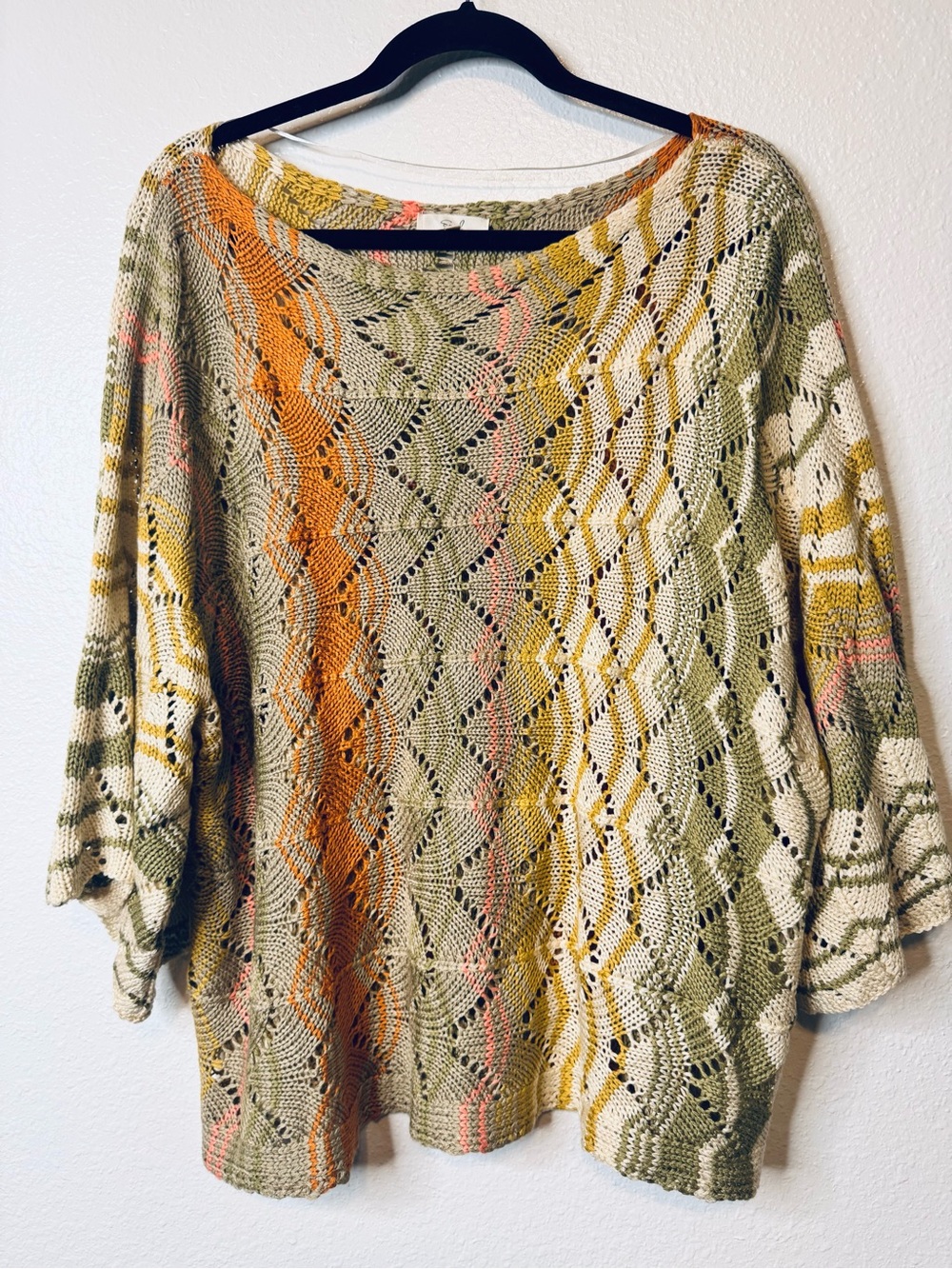 OVERSIZED Easel Relaxed Fit Boat Neck Olive Orange Green Pink Sweater M